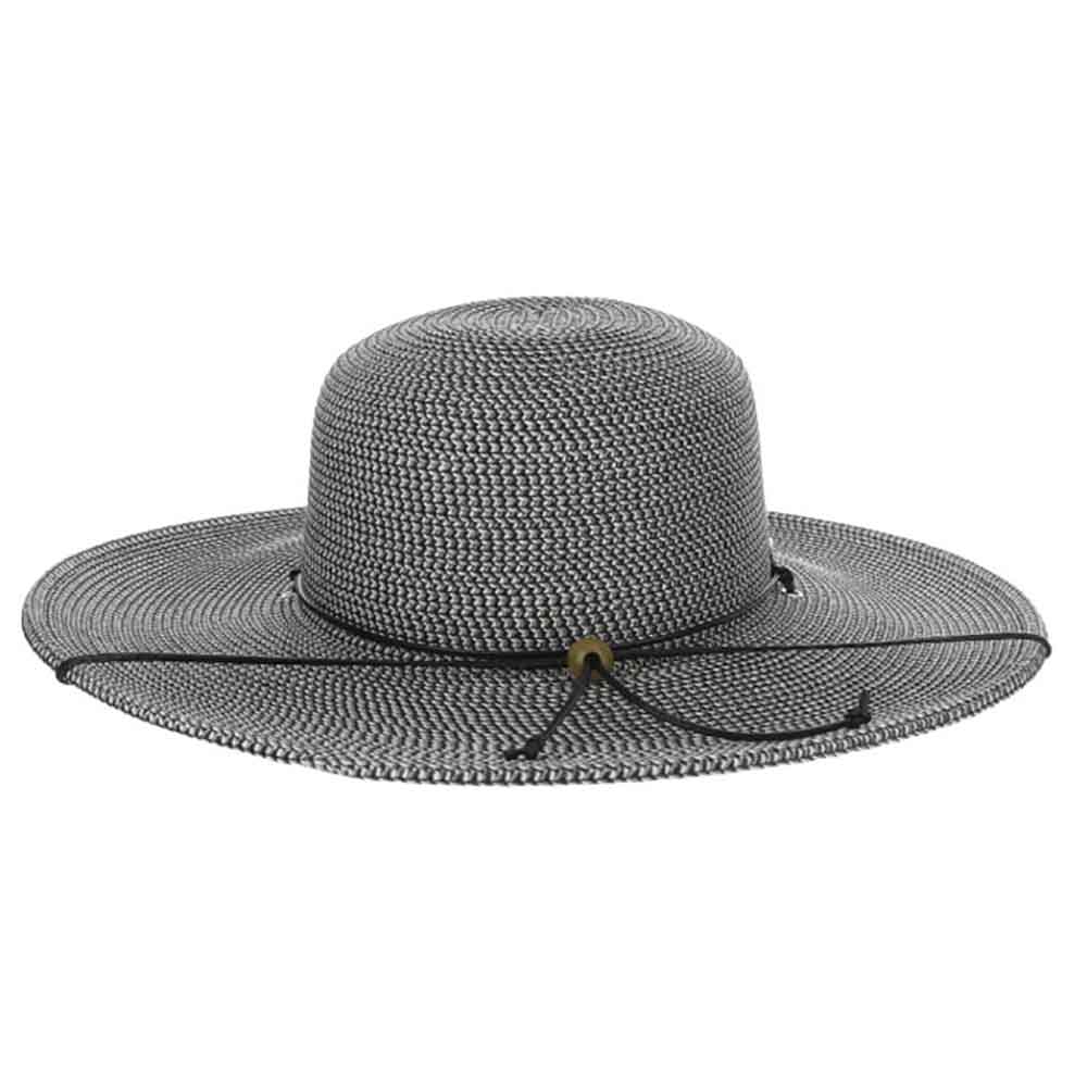 Wide Brim Straw Sun Hat with Chin Strap - Scala Hats Light Grey / M/L (58 cm)