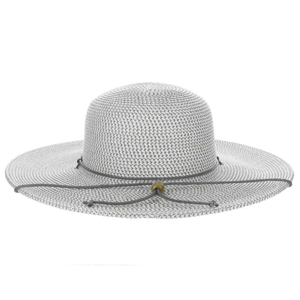 Wide Brim Straw Sun Hat with Chin Strap - Scala Hats Light Grey / M/L (58 cm)