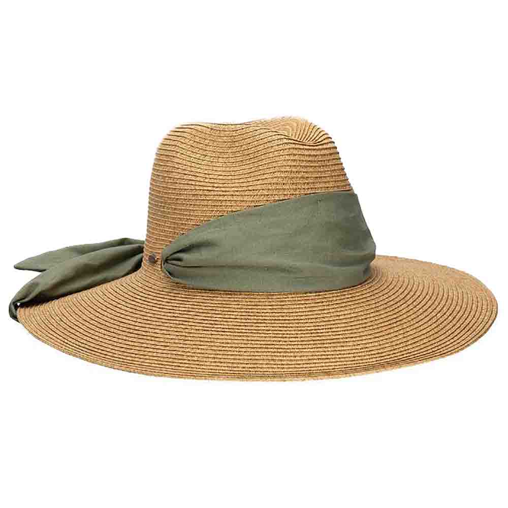 Wide Brim Sun Hat with Scarf for Convertibles - Scala Hats for Petites Safari Hat Scala Hats LP372TO Toast / Olive Small (56 cm) 