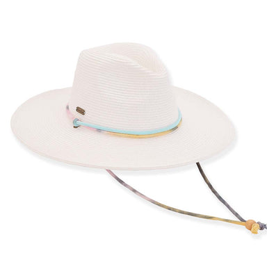 Wide Brim Sun Hat with Tie Dye Chin Cord - Sun 'N' Sand Hats Safari Hat Sun N Sand Hats HH2764A White OS (57 cm) 