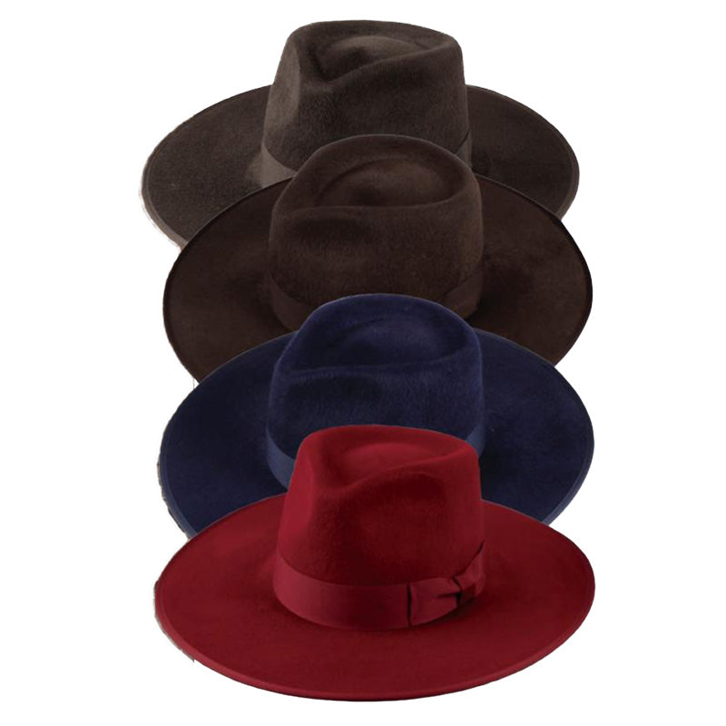 Wide Brim Wool Felt Ribbon Bound Brim Safari Hat - JSA Safari Hat Jeanne Simmons    