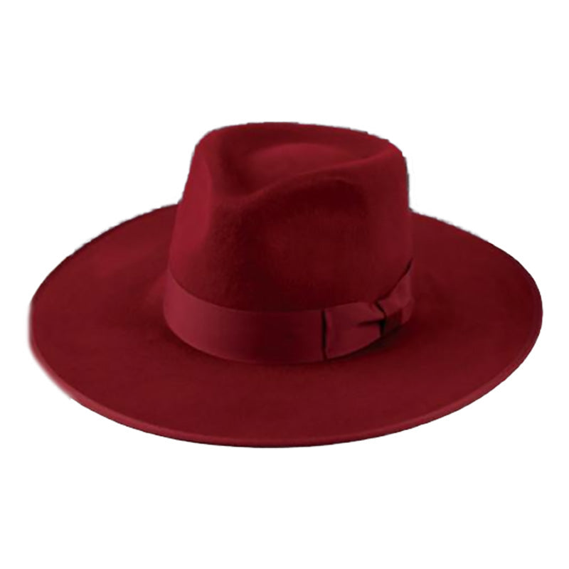 Wide Brim Wool Felt Ribbon Bound Brim Safari Hat - JSA Safari Hat Jeanne Simmons js7200rd Dark Red M/L (22 7/8") 
