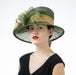 Wide Downturned Brim Green and Gold Sinamay Dress Hat - KaKyCO Dress Hat KaKyCO 11904616383 Green / Gold M/L (58 cm) 
