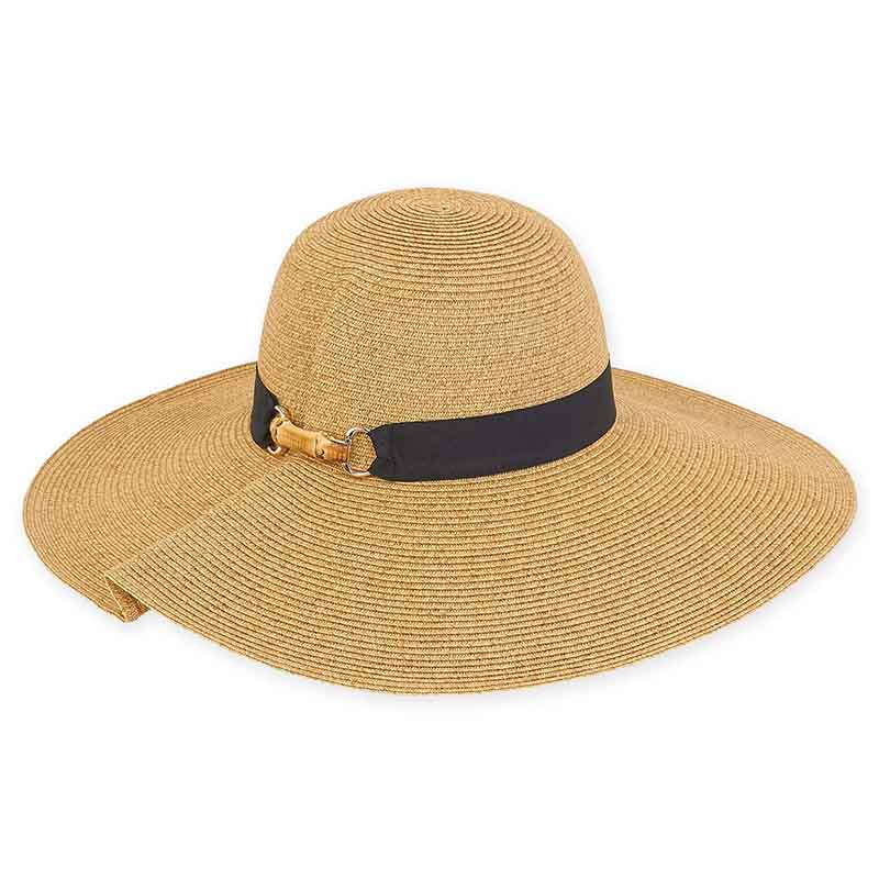 Folded Brim Wide Brim Beach Hat with Bamboo Accent - Sun 'N' Sand Hats