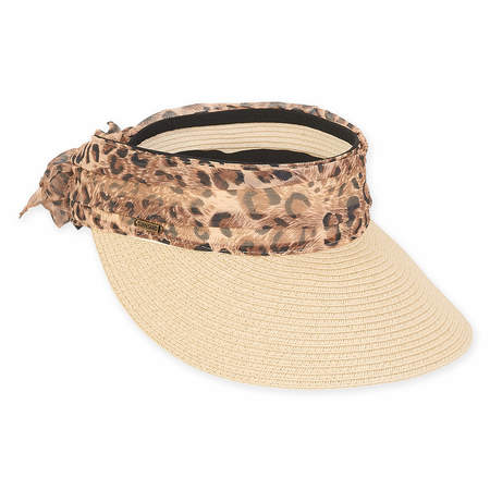 Wide Brim Sun Visor with Animal Print Sash - Sun 'N' Sand Hats Visor Cap Sun N Sand Hats HH2435A Natural  