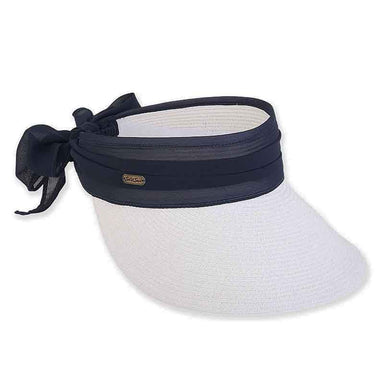Wide Brim Sun Visor with Chiffon Sash and Long Bow - Sun 'N' Sand Hats, Visor Cap - SetarTrading Hats 