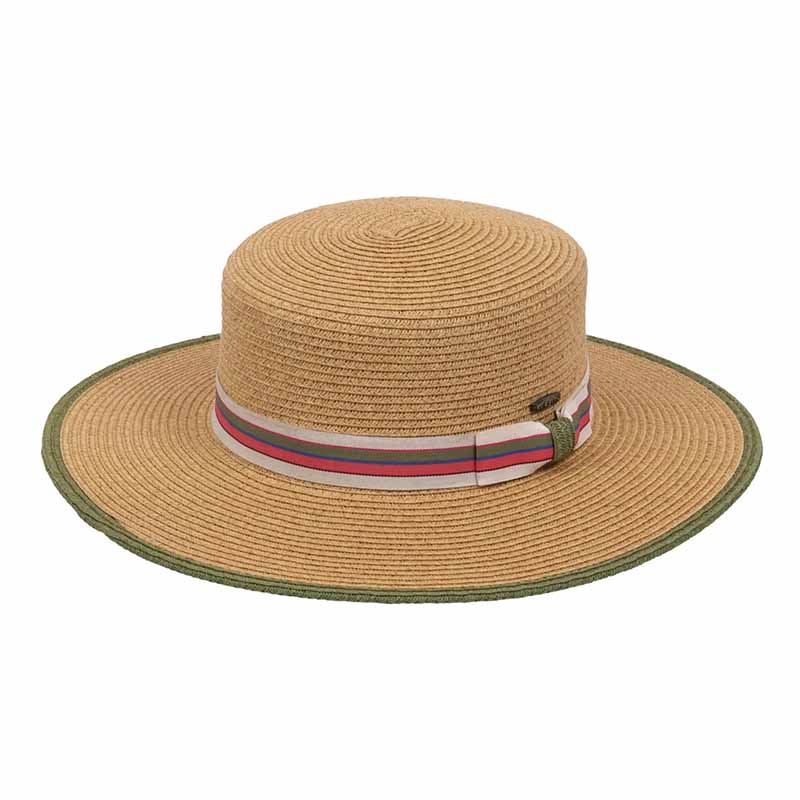 Wide Brim Boater Style Hat with Striped Band - Karen Keith Hats Bolero Hat Great hats by Karen Keith BT40A Olive  