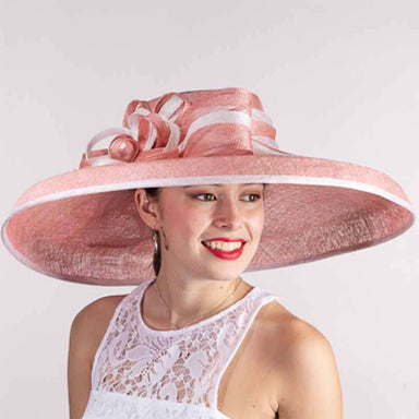Tiffany Style Brim Pink Kentucky Derby Hat - KaKyCO Dress Hat KaKyCO 102587LPK.WH Light Pink and White OS 