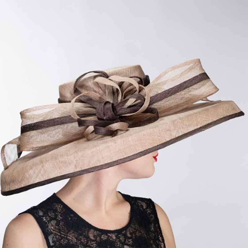 Tiffany Style Brim Tan Kentucky Derby Hat - KaKyCO Dress Hat KaKyCO 102587TN.BN Tan and Brown  