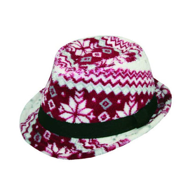 Winter Motif Kid's Fleece Snap Brim Fedora Hat - JSA Kids Hats, Fedora Hat - SetarTrading Hats 