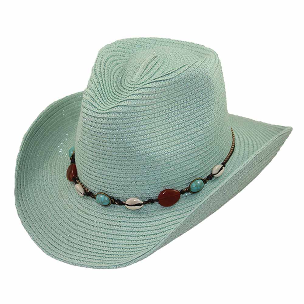Women's Cowboy Hat with Stones and Shells - Jeanne Simmons Hats Cowboy Hat Jeanne Simmons JS1348SF Seafoam Medium (57 cm) 