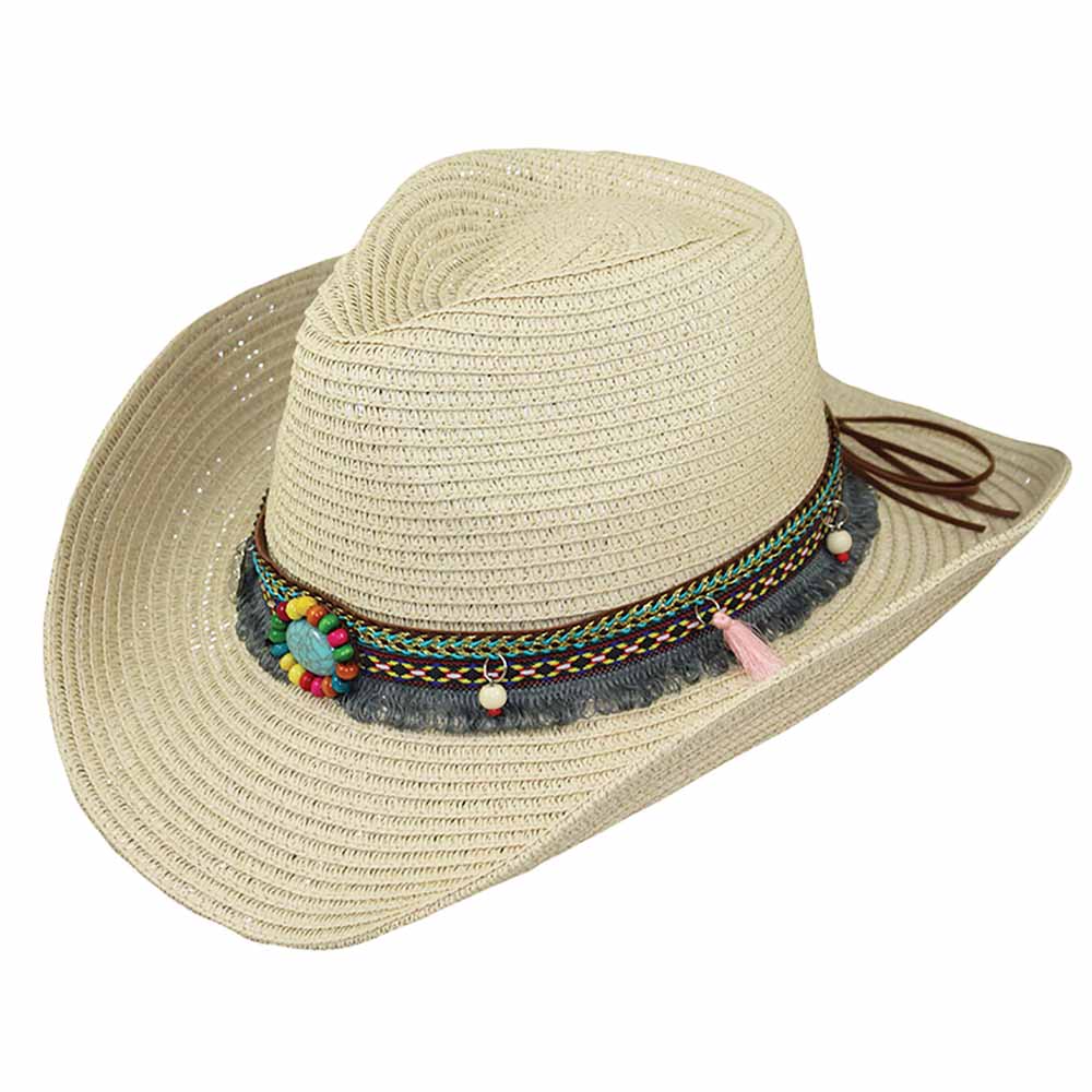 Women's Cowboy Hat with Tassel Band - Jeanne Simmons Hats Cowboy Hat Jeanne Simmons js1342bg Beige  