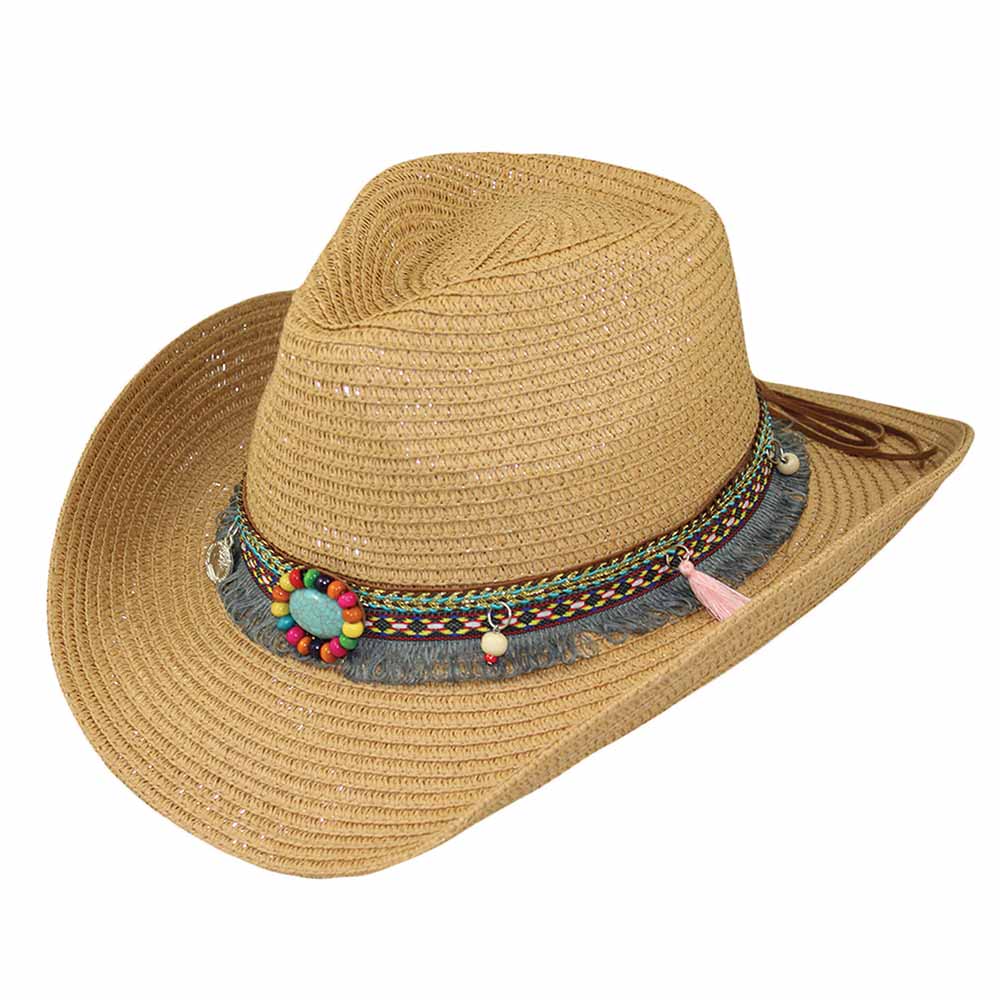 Women's Cowboy Hat with Tassel Band - Jeanne Simmons Hats Cowboy Hat Jeanne Simmons js1342tn Tan  