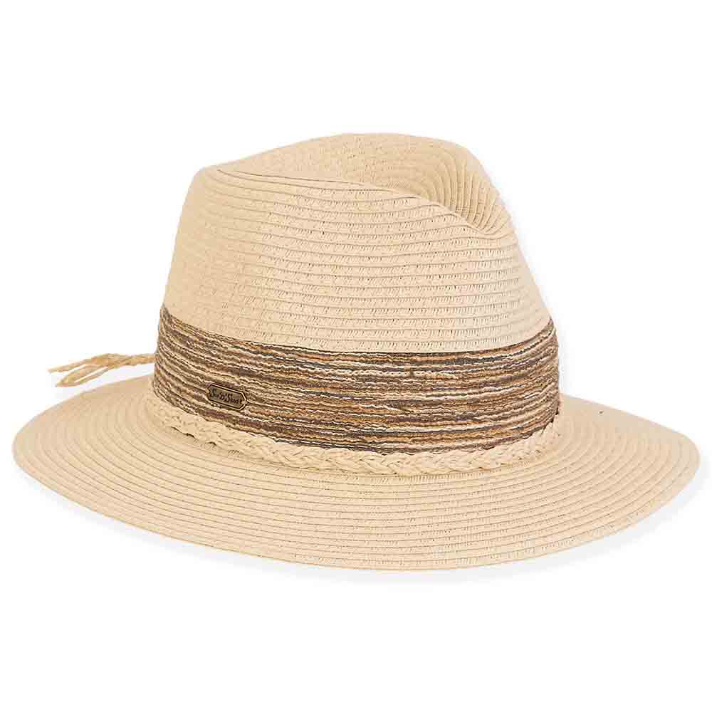 Women's Safari Hat with Multi Color Band - Sun 'N' Sand Hats Safari Hat Sun N Sand Hats HH2937A Natural OS 