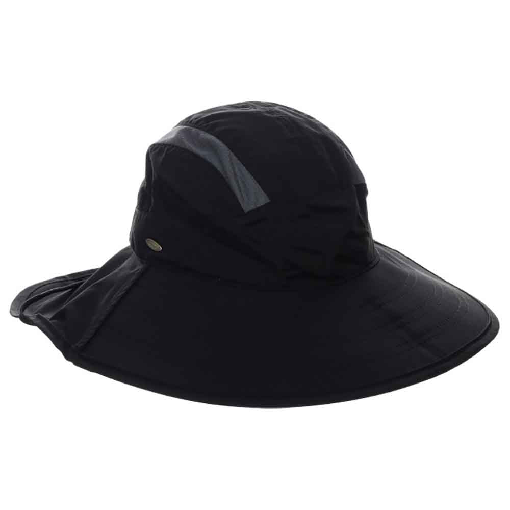 Linen Trail Hat with Chin Cord - Scala Petite Women's Hats Black / Small (55 cm)