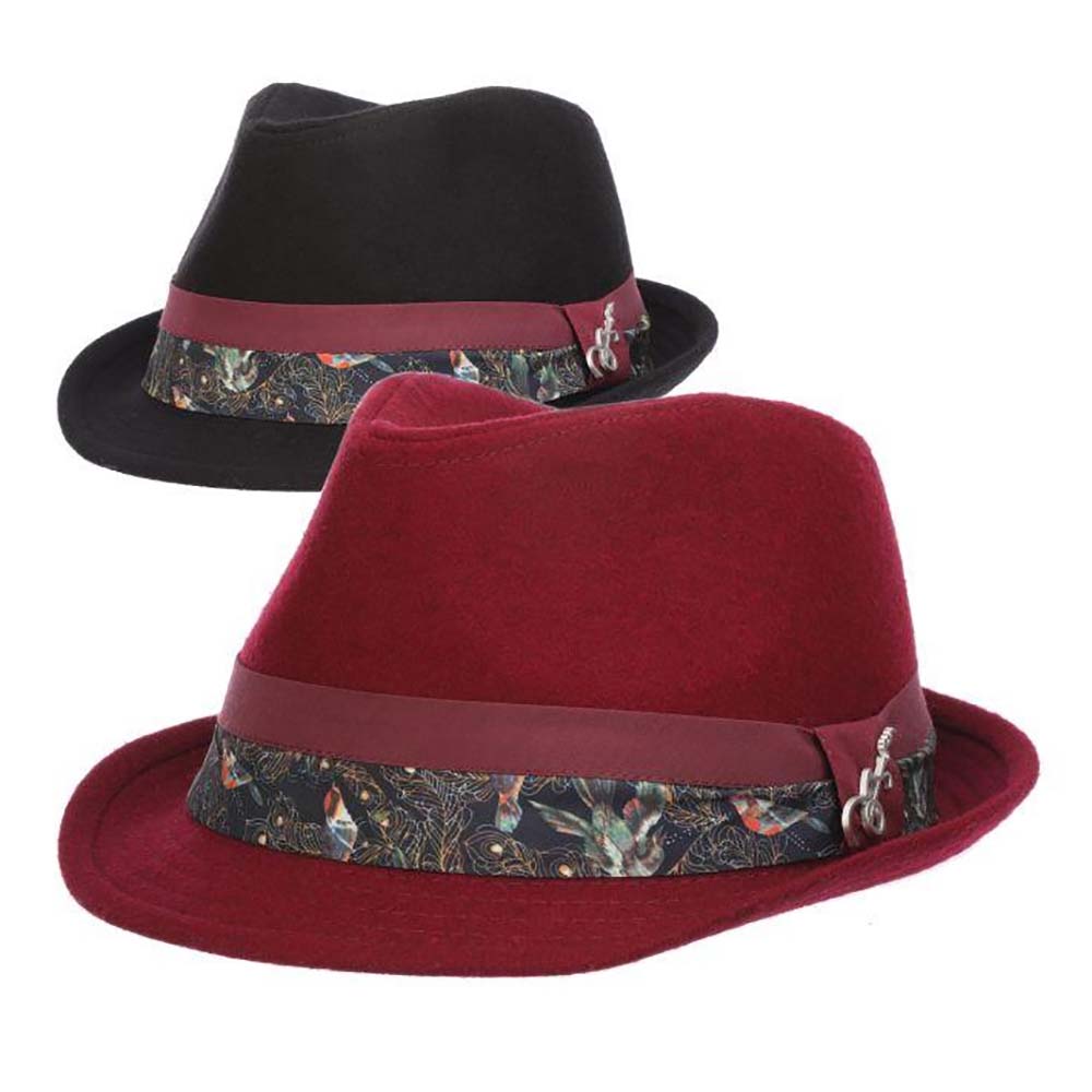 Wool Blend Felt Fedora Hat with Guitar Pin - Carlos Santana Hats Fedora Hat Santana Hats SAN397 Black X-Large (59 cm) 