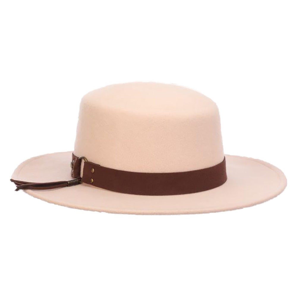 Wool Felt Boater Hat with Tassel Band - Scala Hats Bolero Hat Scala Hats LF268 Blush Medium (57 cm) 