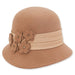 Wool Felt Cloche Hat with Floral Accent - Adora® Hats Cloche Adora Hats AD1104C Pecan  