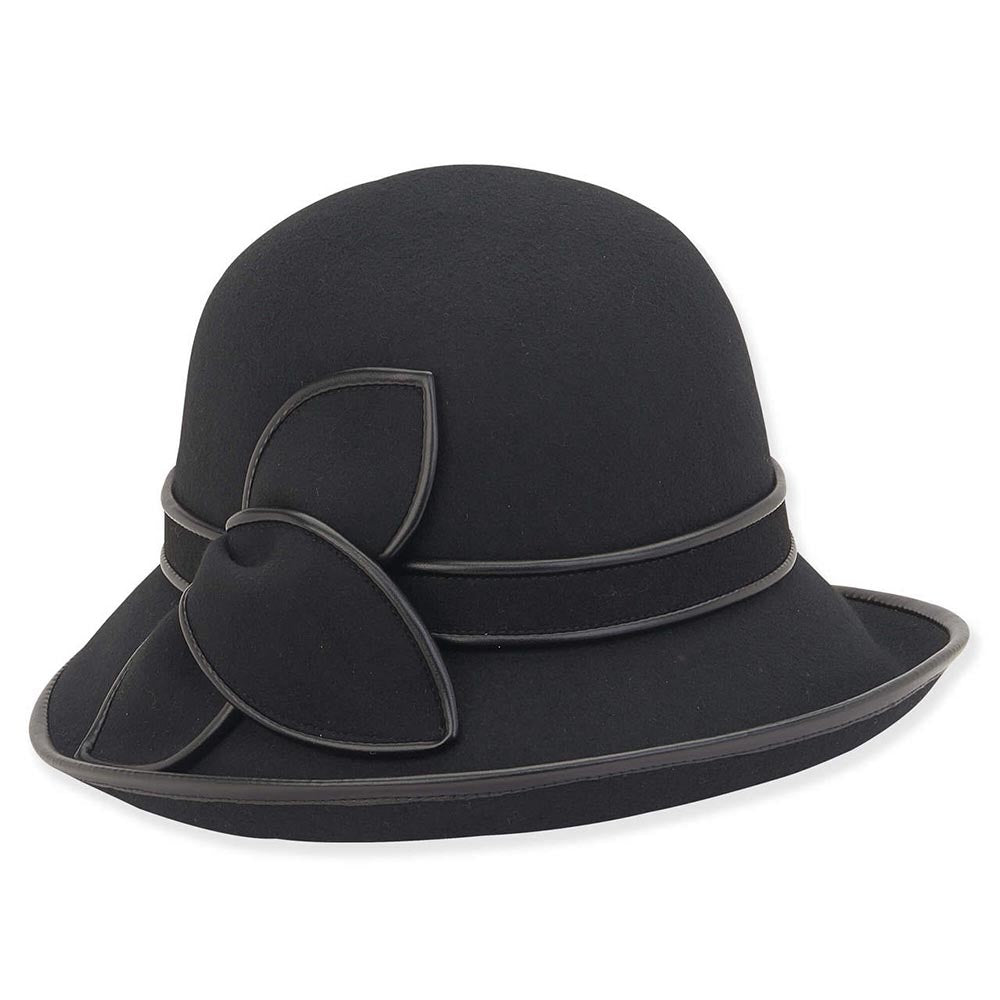 Wool Felt Cloche Hat with Up Turned Brim Adora® Hats Cloche Adora Hats AD1113bk Black Medium (57 cm) 