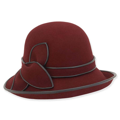 Wool Felt Cloche Hat with Up Turned Brim Adora® Hats Cloche Adora Hats AD1113bd Burgundy Medium (57 cm) 