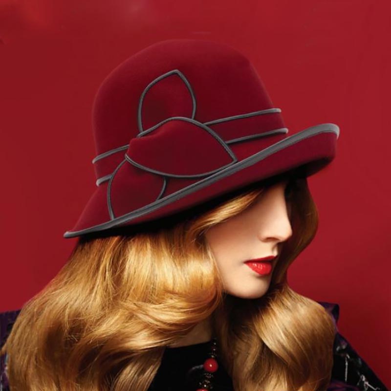 Wool Felt Cloche Hat with Up Turned Brim Adora® Hats, Cloche - SetarTrading Hats 