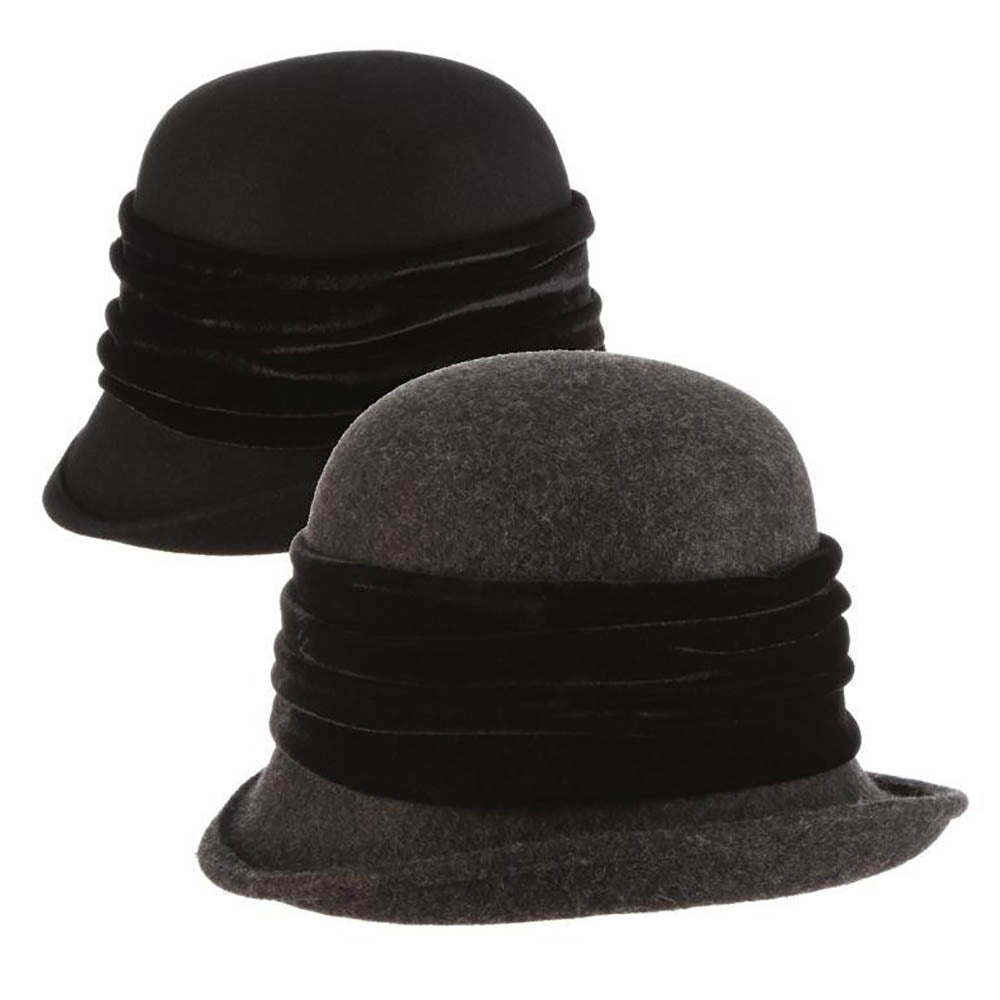 Wool Felt Cloche Hat with Velvet Band - Scala Hat, Cloche - SetarTrading Hats 