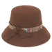Wool Felt Cloche Hat with Embroidered Sequin Band - Adora® Hats Cloche Adora Hats AD980bn Brown  