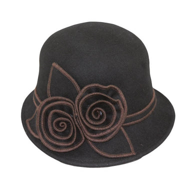 Wool Felt Cloche with Floral Accent - JSA Women's Hats Cloche Jeanne Simmons    
