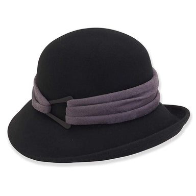 Wool Felt Cloche with Pleated Microfiber Band - Adora® Hats, Cloche - SetarTrading Hats 