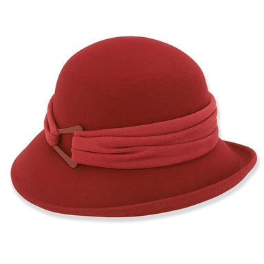 Wool Felt Cloche with Pleated Microfiber Band - Adora® Hats, Cloche - SetarTrading Hats 