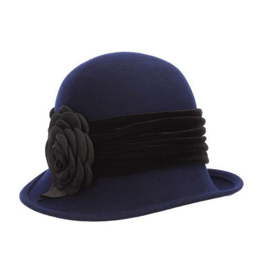 Wool Felt Cloche with Velvet Band - Scala Hat, Cloche - SetarTrading Hats 