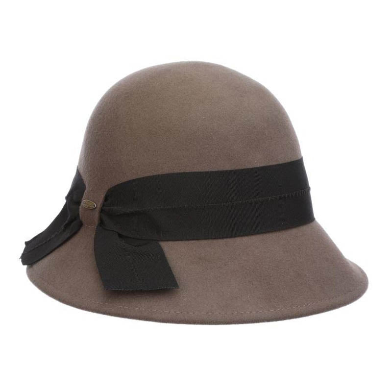 Wool Felt Cloche with Wide Ribbon Band - Scala Hat Grey