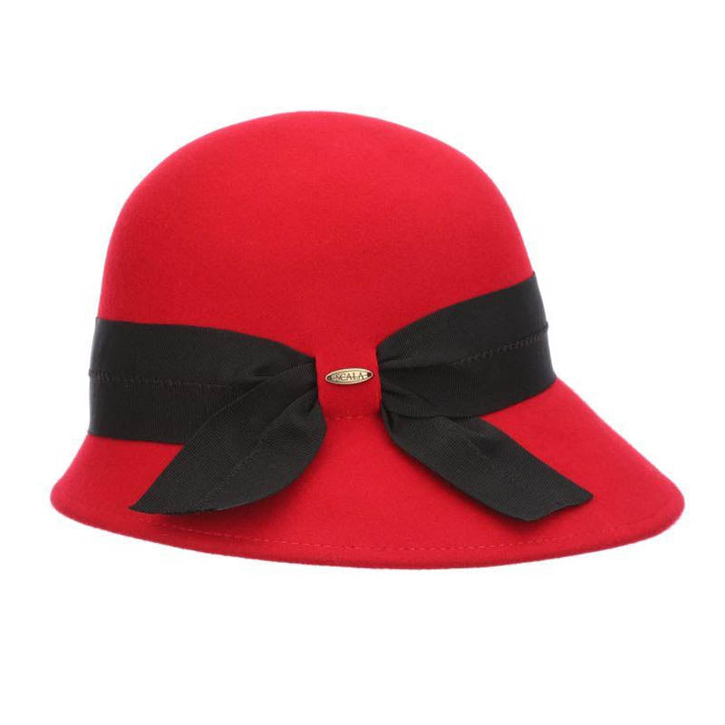 Red Bell Shaped Cloche Felt Plain Hats - Sun Yorkos