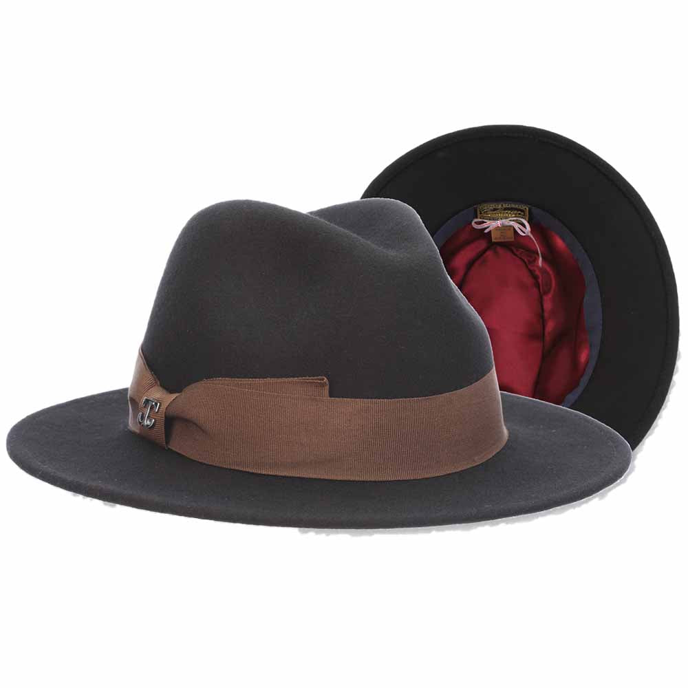Wool Felt Fedora Hat with Red Satin Lining - Callanan Millinery, Safari Hat - SetarTrading Hats 