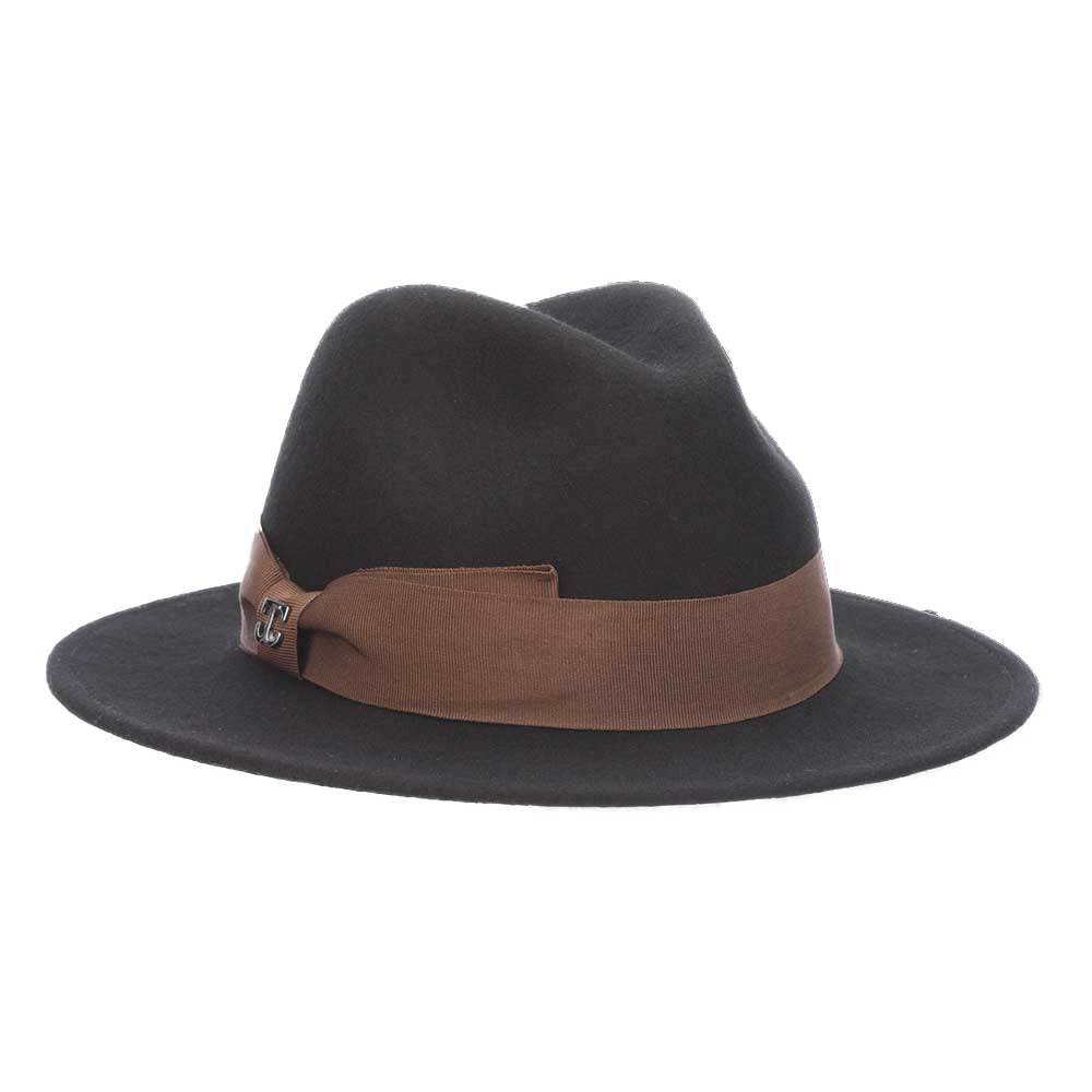 Wool Felt Fedora Hat with Red Satin Lining - Callanan Millinery Safari Hat Callanan Hats LV456 Black M/L (58.5 cm) 