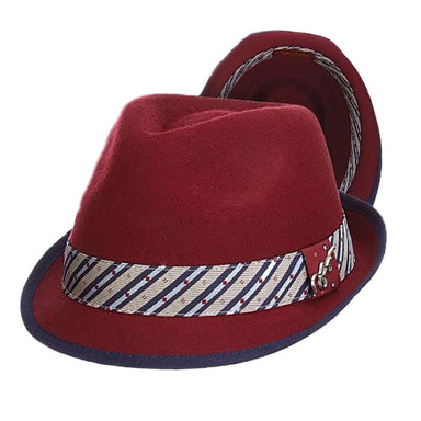 Wool Felt Fedora Hat with Tie Print Band - Carlos Santana Hats Fedora Hat Santana Hats SAN372-BURG1 Burgundy Small/Medium (57 cm) 