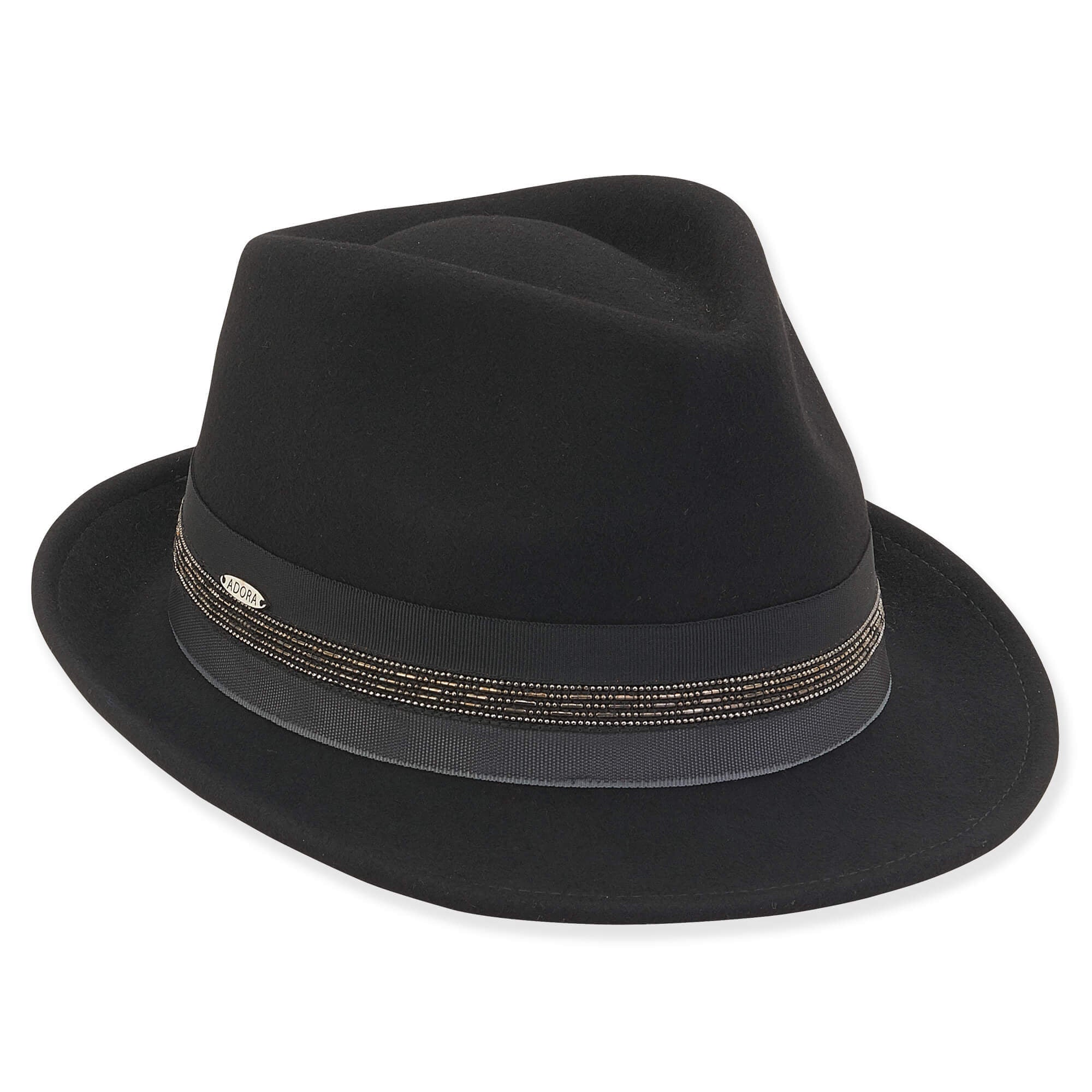 Wool Felt Fedora Hat with Beaded Ribbon Band - Adora® Hats, Fedora Hat - SetarTrading Hats 