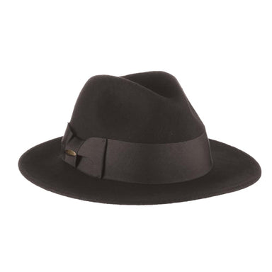 Wool Felt Fedora with Wide Ribbon Band - Scala Hats Safari Hat Scala Hats LF252 Black M/L (58.5 cm) 