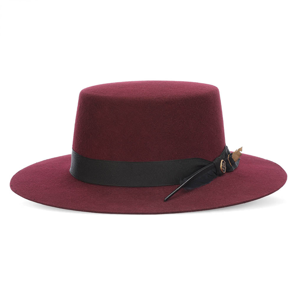 Wool Felt Flat Top Boater Hat - Biltmore Made in USA, Gambler Hat - SetarTrading Hats 