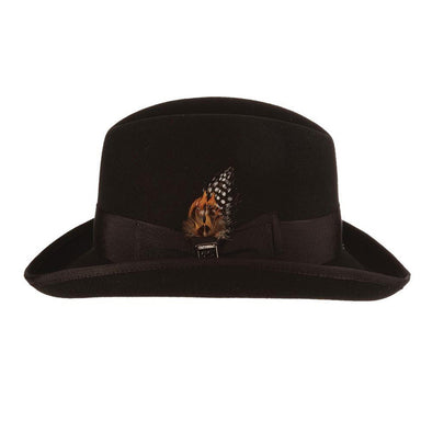 Wool Felt Homburg with Feather Accent, up to 2XL - Stacy Adams Hats Homburg Stacy Adams Hats SAW545 Black Medium (57 cm) 