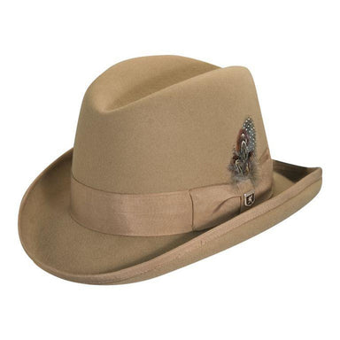 Wool Felt Homburg with Feather Accent, up to 2XL - Stacy Adams Hats Homburg Stacy Adams Hats SAW545 Camel Medium (57 cm) 