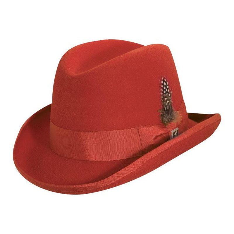 Wool Felt Homburg with Feather Accent, up to 2XL - Stacy Adams Hats Homburg Stacy Adams Hats SAW545 Red Medium (57 cm) 
