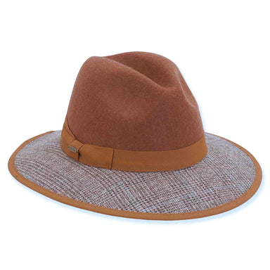 Wool Felt Safari Hat with Scottish Tweed Trim - Adora® Hats Safari Hat Adora Hats AD1121B Pecan Medium (57 cm) 
