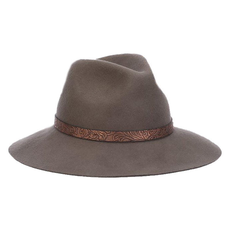 Wool Felt Safari Hat with Tooled Leatherette Band - Scala Hats Safari Hat Scala Hats LF273 Grey Medium (57 cm) 