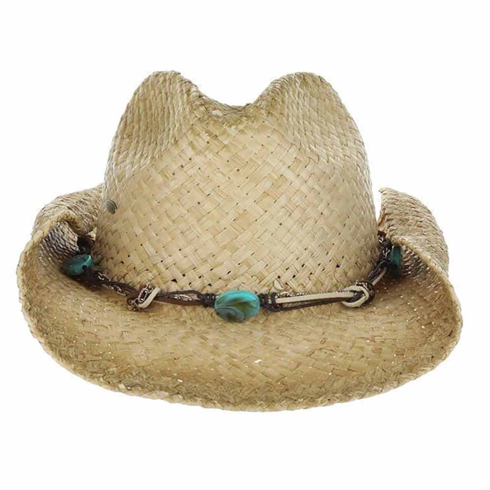 Woven Raffia Cowboy Hat with Rolled Brim Scala Hats