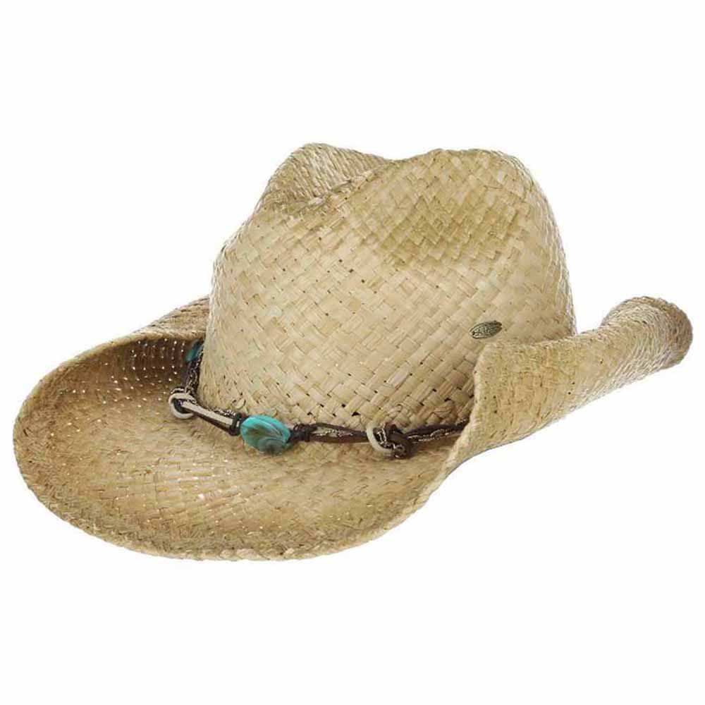 Woven Raffia Cowboy Hat with Rolled Brim - Scala Hats Cowboy Hat Cappelli Straworld LR778 Natural Medium (57 cm) 