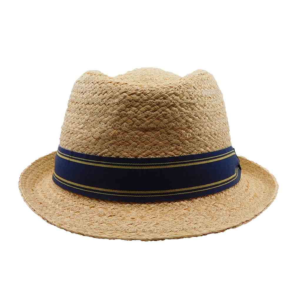 Woven Raffia Fedora Hat with Striped Band - Scala Hats Fedora Hat Scala Hats    