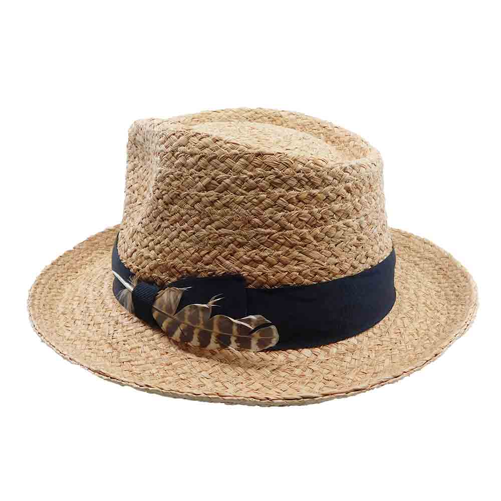 Woven Raffia Fedora Hat with Side Feather - Brooklyn Hat Co, Fedora Hat - SetarTrading Hats 
