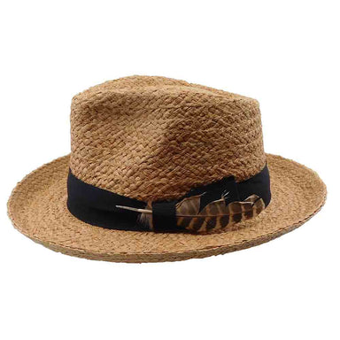 Woven Raffia Fedora Hat with Side Feather - Brooklyn Hat Co Fedora Hat Brooklyn Hat BKN1616 Natural Large (59 cm) 