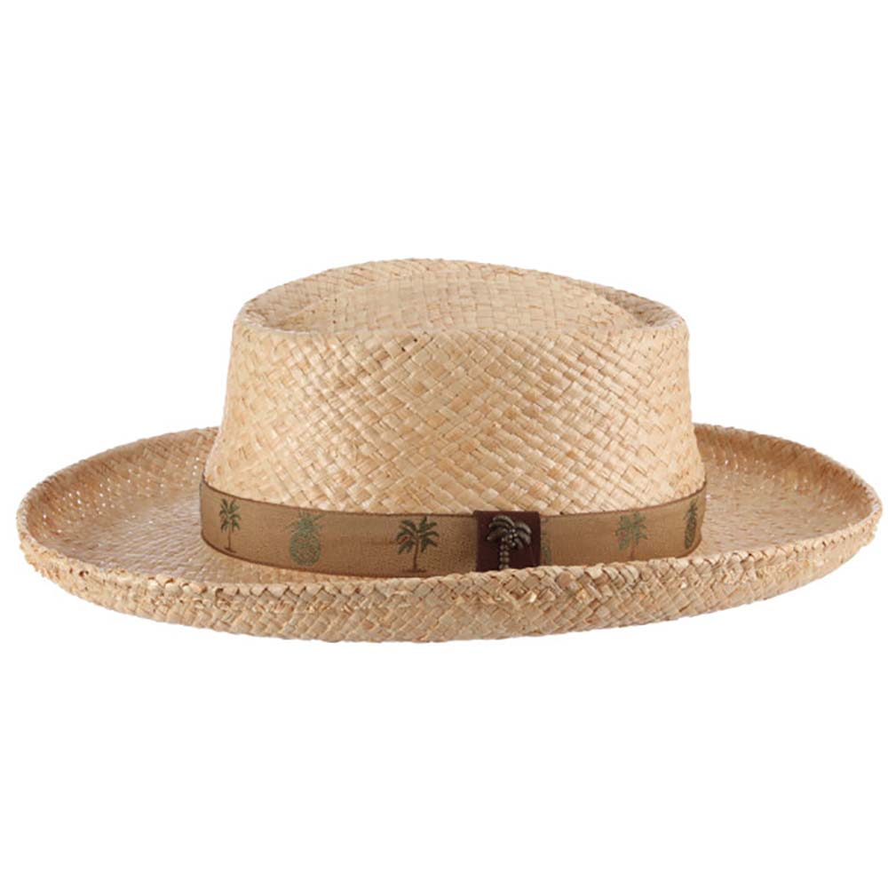 Woven Raffia Gambler Hat with Pineapple Tape Band - Scala Hats for Men Gambler Hat Scala Hats MR73 Khaki L (59 cm) 